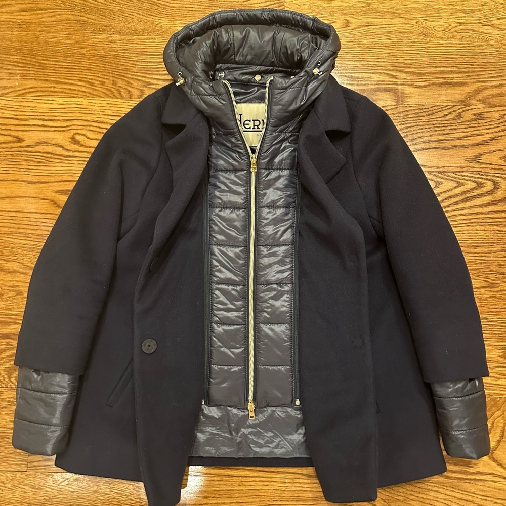 Herno Layered Quilted & Wool Puffer Jacket Navy size 42 - Picture 4 of 8